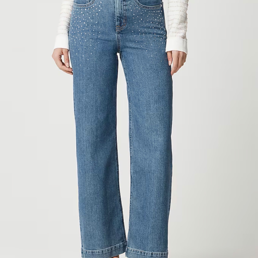 J Crew Factory - Embellished classic wide-leg jean in all-day stretch